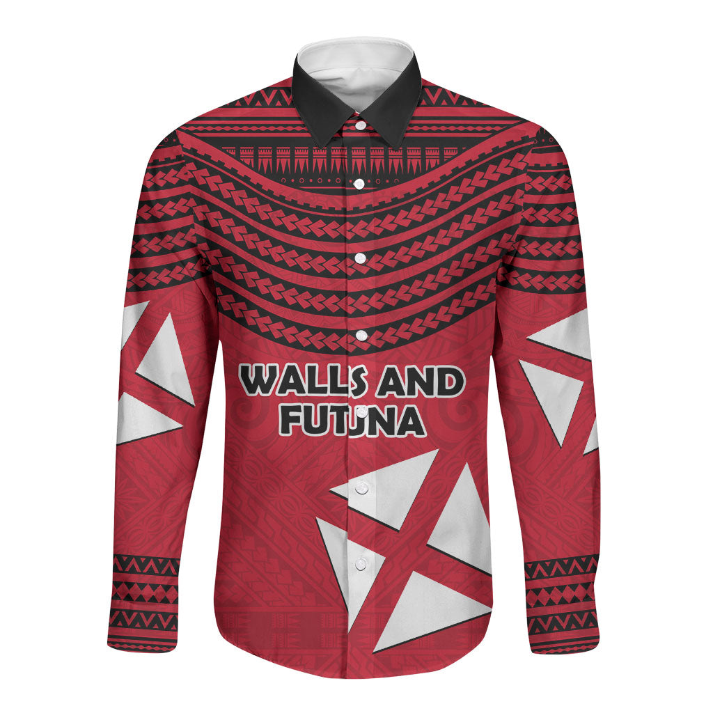 Wallis And Futuna Long Sleeve Button Shirt Polynesian Tattoo Flag Map