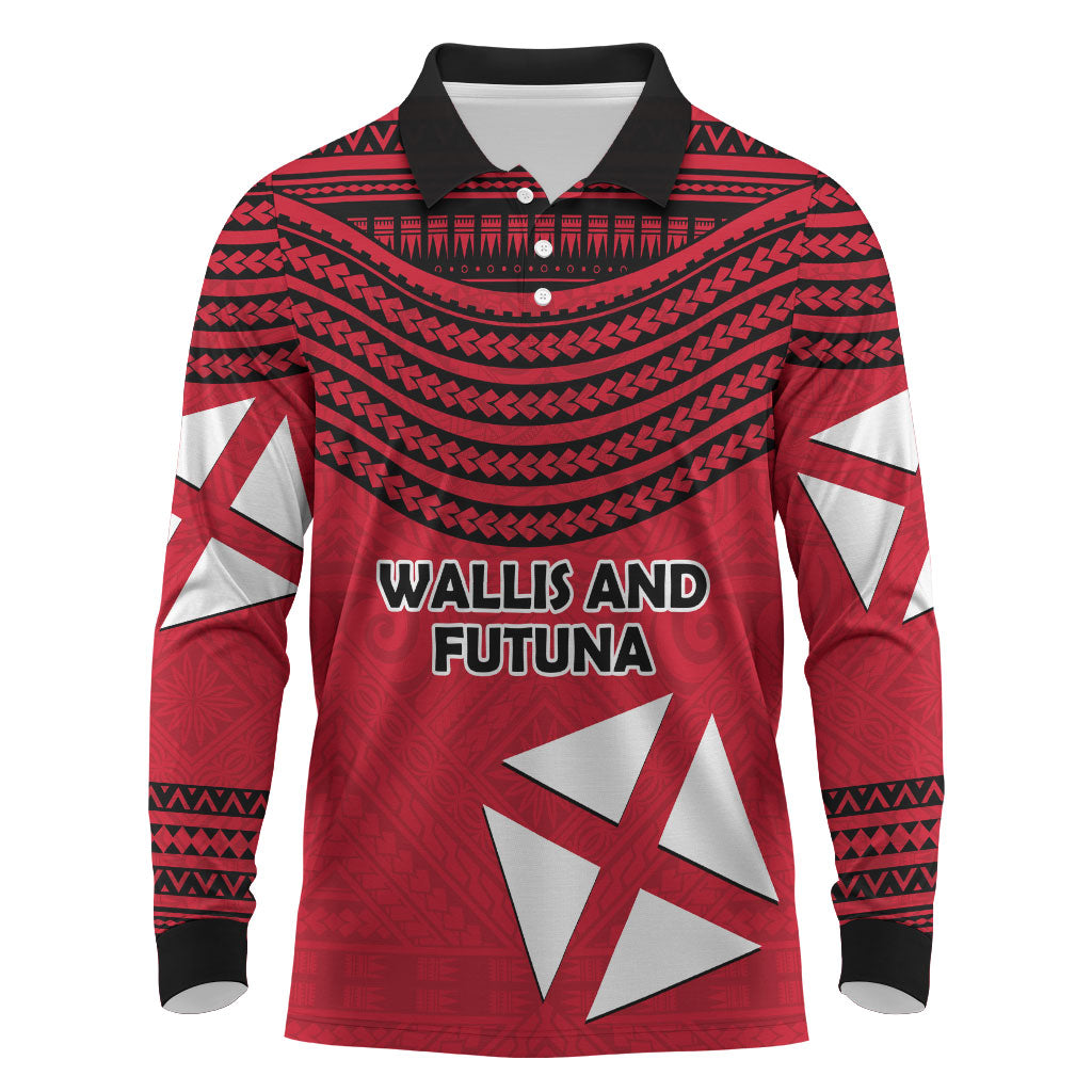 Wallis And Futuna Long Sleeve Polo Shirt Polynesian Tattoo Flag Map