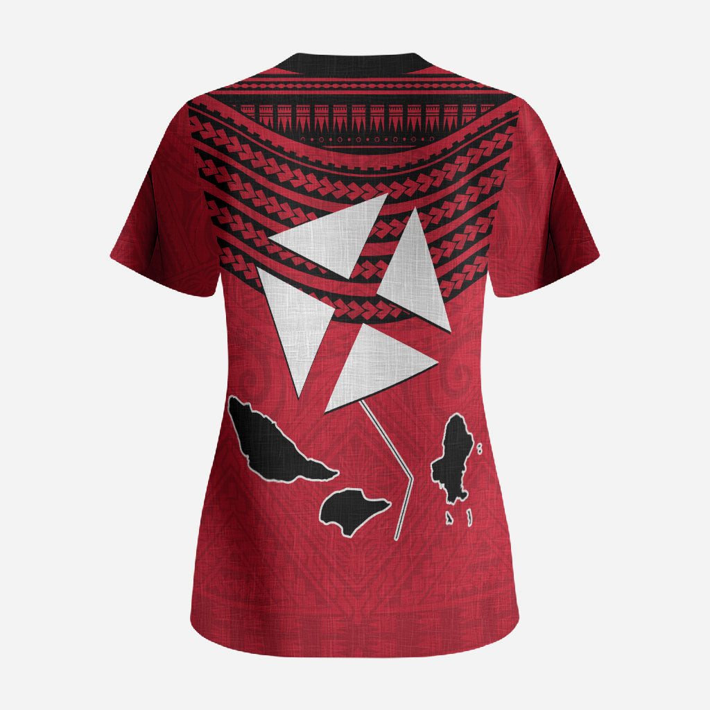 Wallis And Futuna Scrub Top Polynesian Tattoo Flag Map
