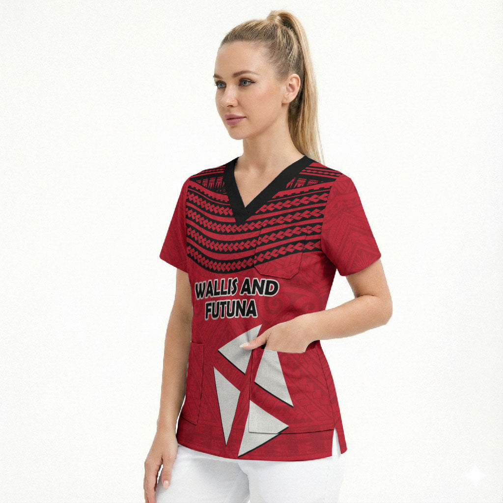Wallis And Futuna Scrub Top Polynesian Tattoo Flag Map