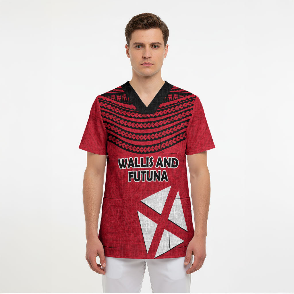 Wallis And Futuna Scrub Top Polynesian Tattoo Flag Map