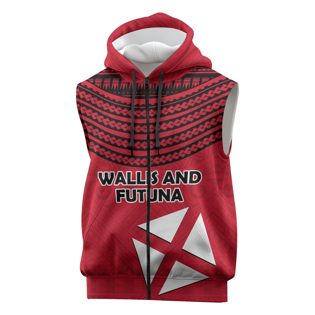 Wallis And Futuna Sleeveless Zip Hoodie Polynesian Tattoo Flag Map
