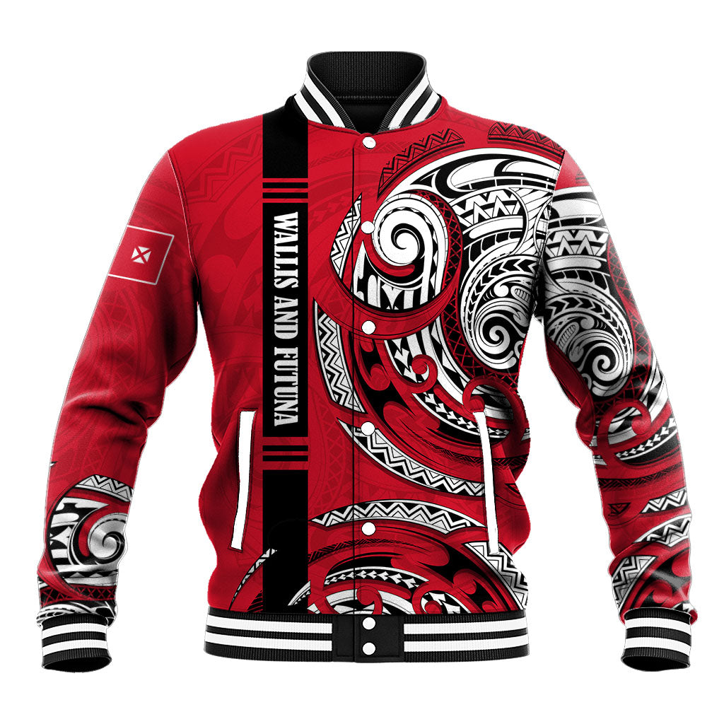 Wallis And Futuna Baseball Jacket Tribal Polynesian Tattoo Flag Motif