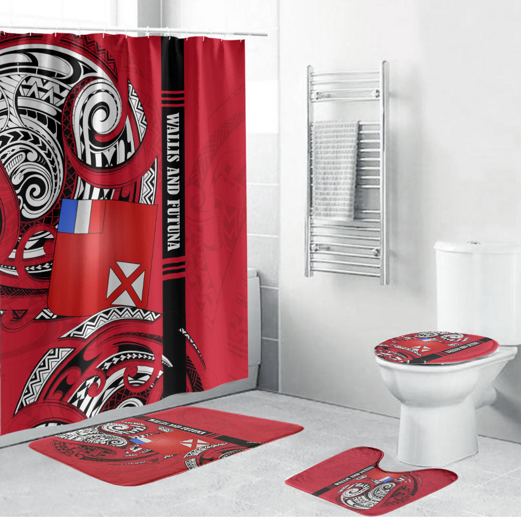 Wallis And Futuna Bathroom Set Tribal Polynesian Tattoo Flag Motif