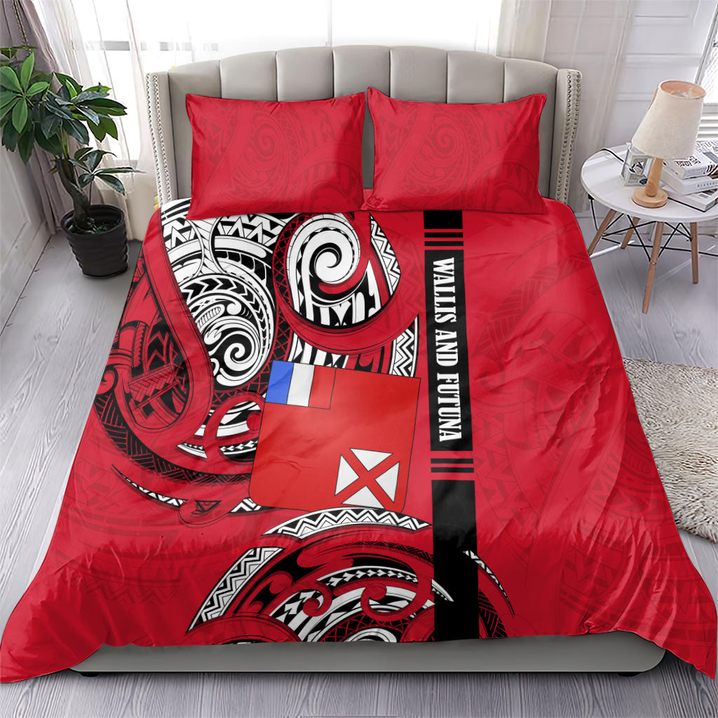 Wallis And Futuna Bedding Set Tribal Polynesian Tattoo Flag Motif TS04 - Polynesian Pride