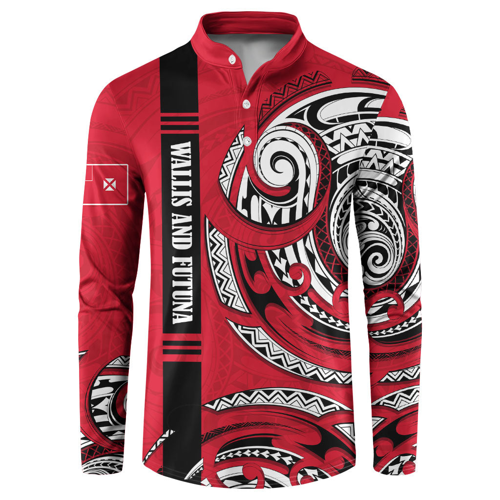 Wallis And Futuna Button Sweatshirt Tribal Polynesian Tattoo Flag Motif