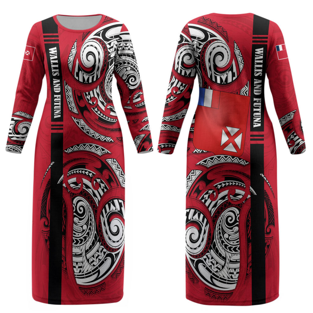 Wallis And Futuna Couples Matching Long Sleeve Bodycon Dress and Hawaiian Shirt Tribal Polynesian Tattoo Flag Motif TS04 - Polynesian Pride