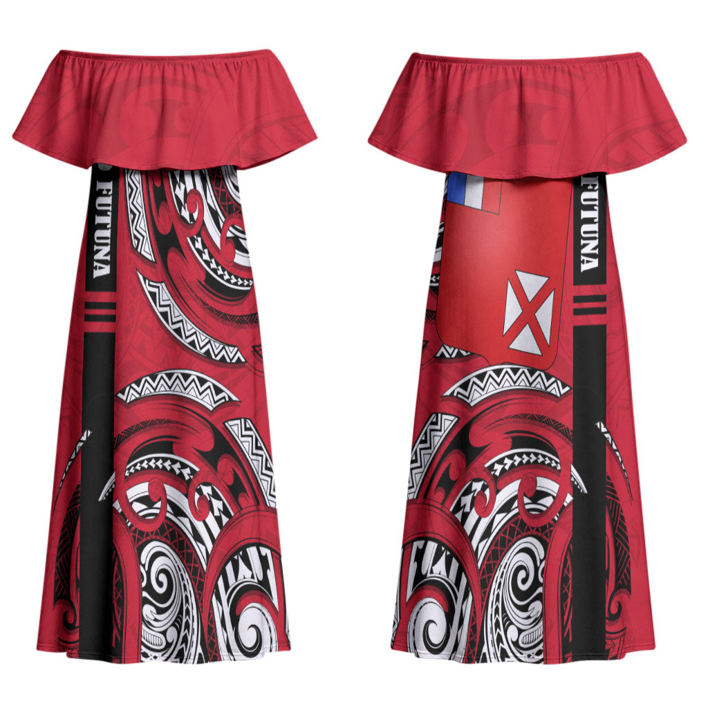 Wallis And Futuna Couples Matching Off Shoulder Maxi Dress and Hawaiian Shirt Tribal Polynesian Tattoo Flag Motif TS04 - Polynesian Pride