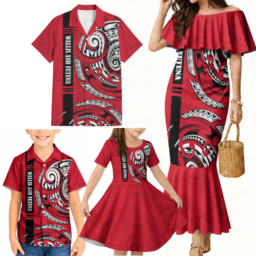 Wallis And Futuna Family Matching Mermaid Dress and Hawaiian Shirt Tribal Polynesian Tattoo Flag Motif TS04 - Polynesian Pride