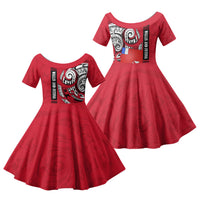 Wallis And Futuna Family Matching Off The Shoulder Long Sleeve Dress and Hawaiian Shirt Tribal Polynesian Tattoo Flag Motif TS04 Daughter's Dress Red Black - Polynesian Pride