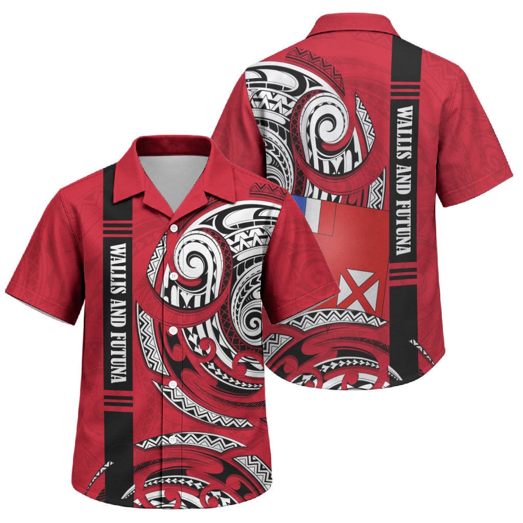 Wallis And Futuna Family Matching Off Shoulder Short Dress and Hawaiian Shirt Tribal Polynesian Tattoo Flag Motif TS04 Son's Shirt Red Black - Polynesian Pride