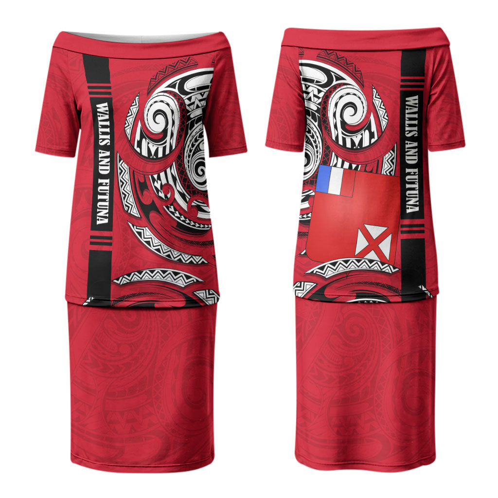 Wallis And Futuna Family Matching Puletasi and Hawaiian Shirt Tribal Polynesian Tattoo Flag Motif TS04 Mom's Dress Red Black - Polynesian Pride