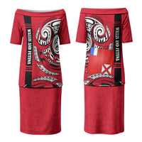 Wallis And Futuna Family Matching Puletasi and Hawaiian Shirt Tribal Polynesian Tattoo Flag Motif TS04 Mom's Dress Red Black - Polynesian Pride