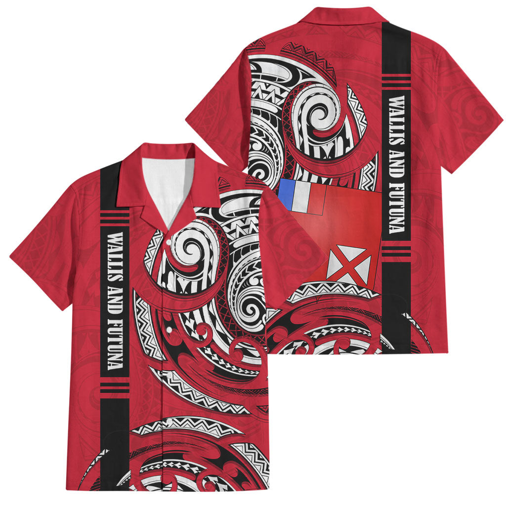 Wallis And Futuna Family Matching Puletasi and Hawaiian Shirt Tribal Polynesian Tattoo Flag Motif TS04 Dad's Shirt - Short Sleeve Red Black - Polynesian Pride