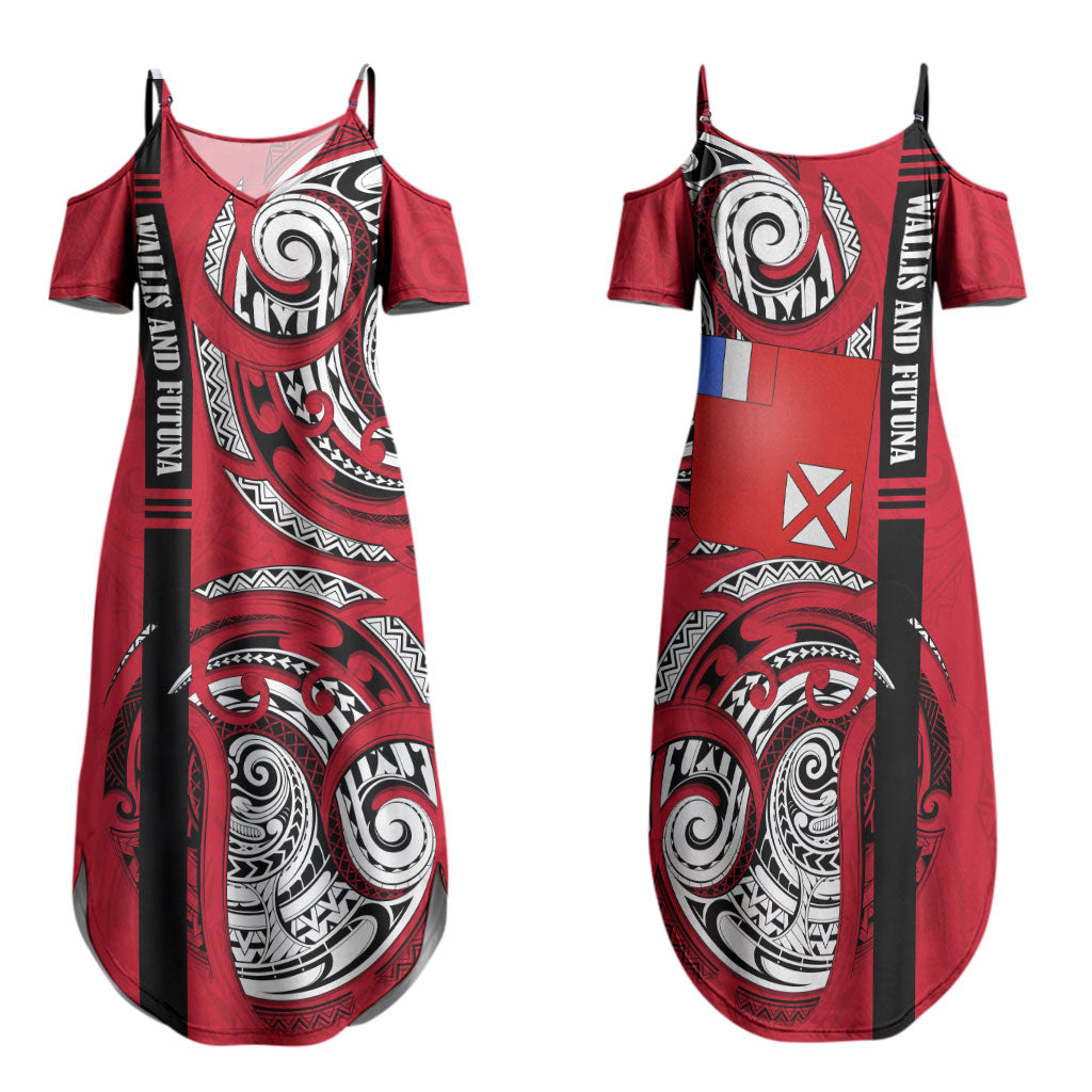 Wallis And Futuna Family Matching Summer Maxi Dress and Hawaiian Shirt Tribal Polynesian Tattoo Flag Motif TS04 Mom's Dress Red Black - Polynesian Pride