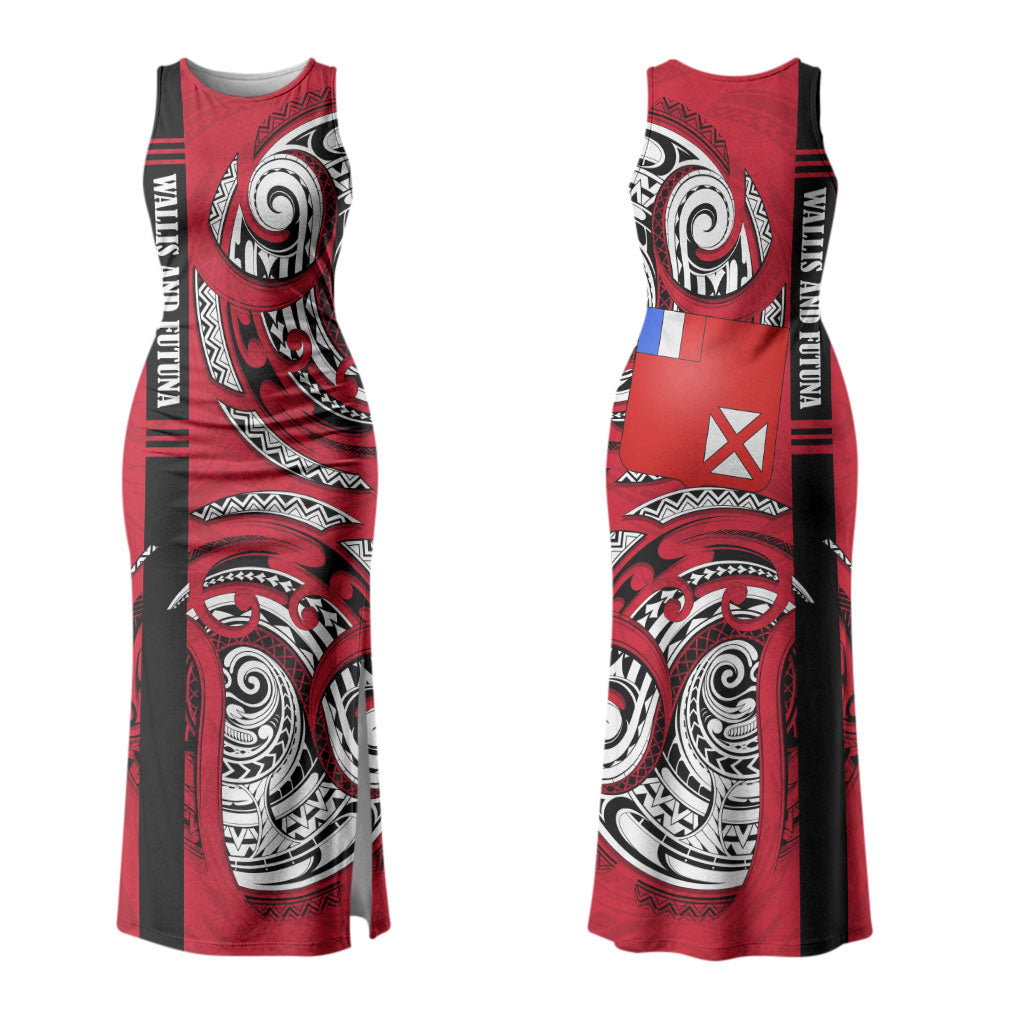Wallis And Futuna Family Matching Tank Maxi Dress and Hawaiian Shirt Tribal Polynesian Tattoo Flag Motif TS04 Mom's Dress Red Black - Polynesian Pride