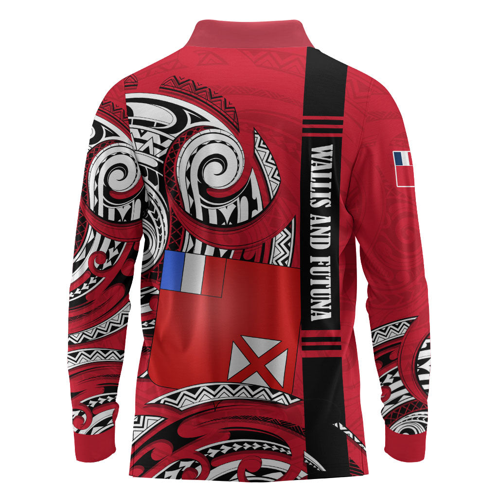Wallis And Futuna Long Sleeve Polo Shirt Tribal Polynesian Tattoo Flag Motif TS04 - Polynesian Pride