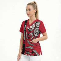 Wallis And Futuna Scrub Top Tribal Polynesian Tattoo Flag Motif