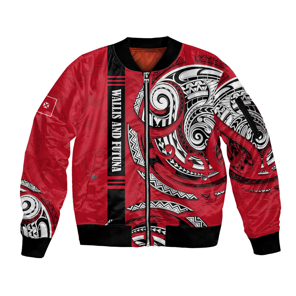 Wallis And Futuna Sleeve Zip Bomber Jacket Tribal Polynesian Tattoo Flag Motif