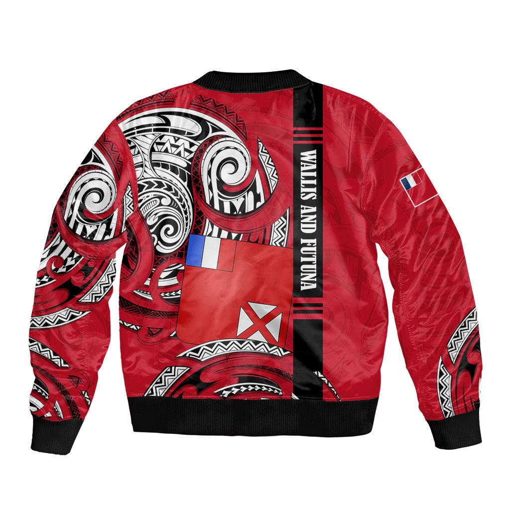 Wallis And Futuna Sleeve Zip Bomber Jacket Tribal Polynesian Tattoo Flag Motif TS04 - Polynesian Pride