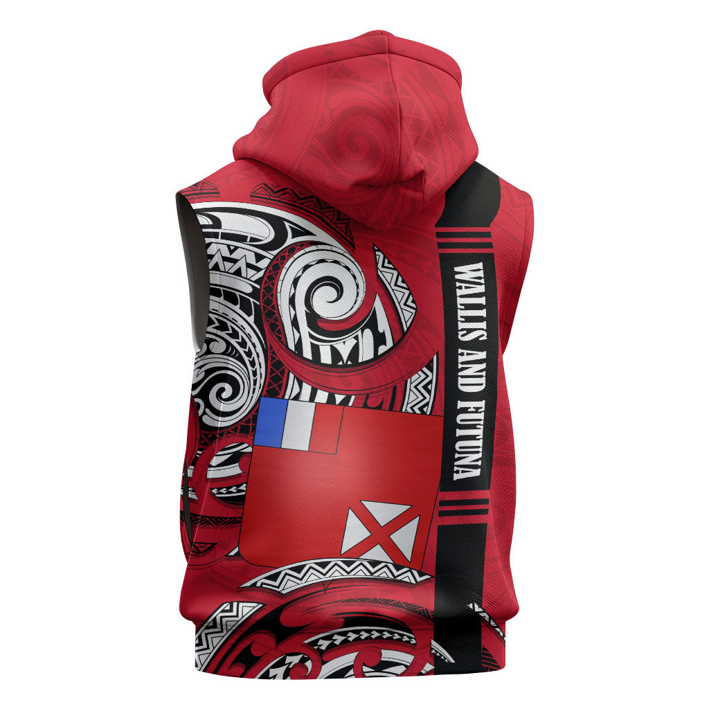 Wallis And Futuna Sleeveless Hoodie Tribal Polynesian Tattoo Flag Motif TS04 - Polynesian Pride