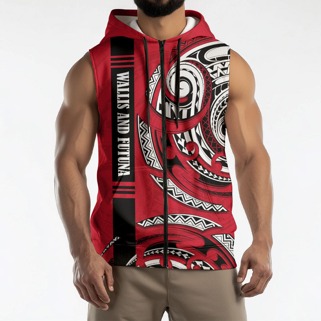 Wallis And Futuna Sleeveless Zip Hoodie Tribal Polynesian Tattoo Flag Motif TS04 - Polynesian Pride