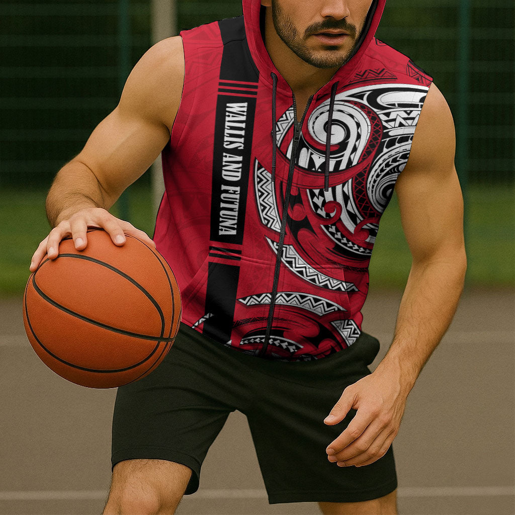 Wallis And Futuna Sleeveless Zip Hoodie Tribal Polynesian Tattoo Flag Motif TS04 - Polynesian Pride