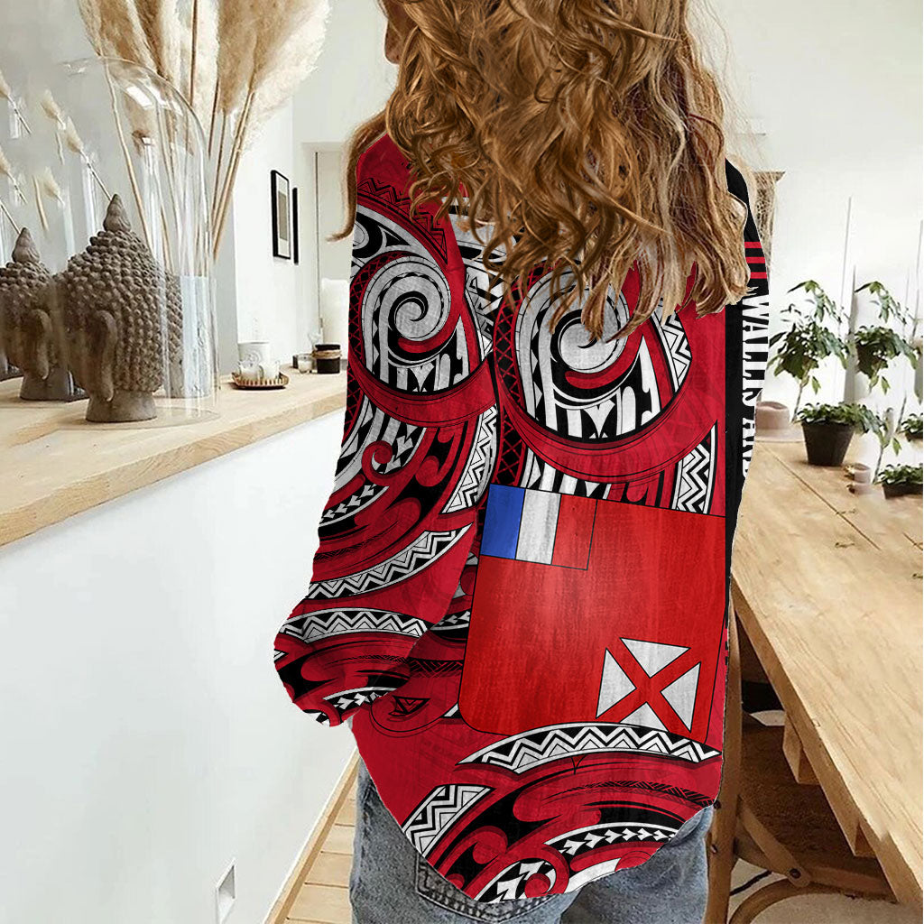 Wallis And Futuna Women Casual Shirt Tribal Polynesian Tattoo Flag Motif TS04 - Polynesian Pride