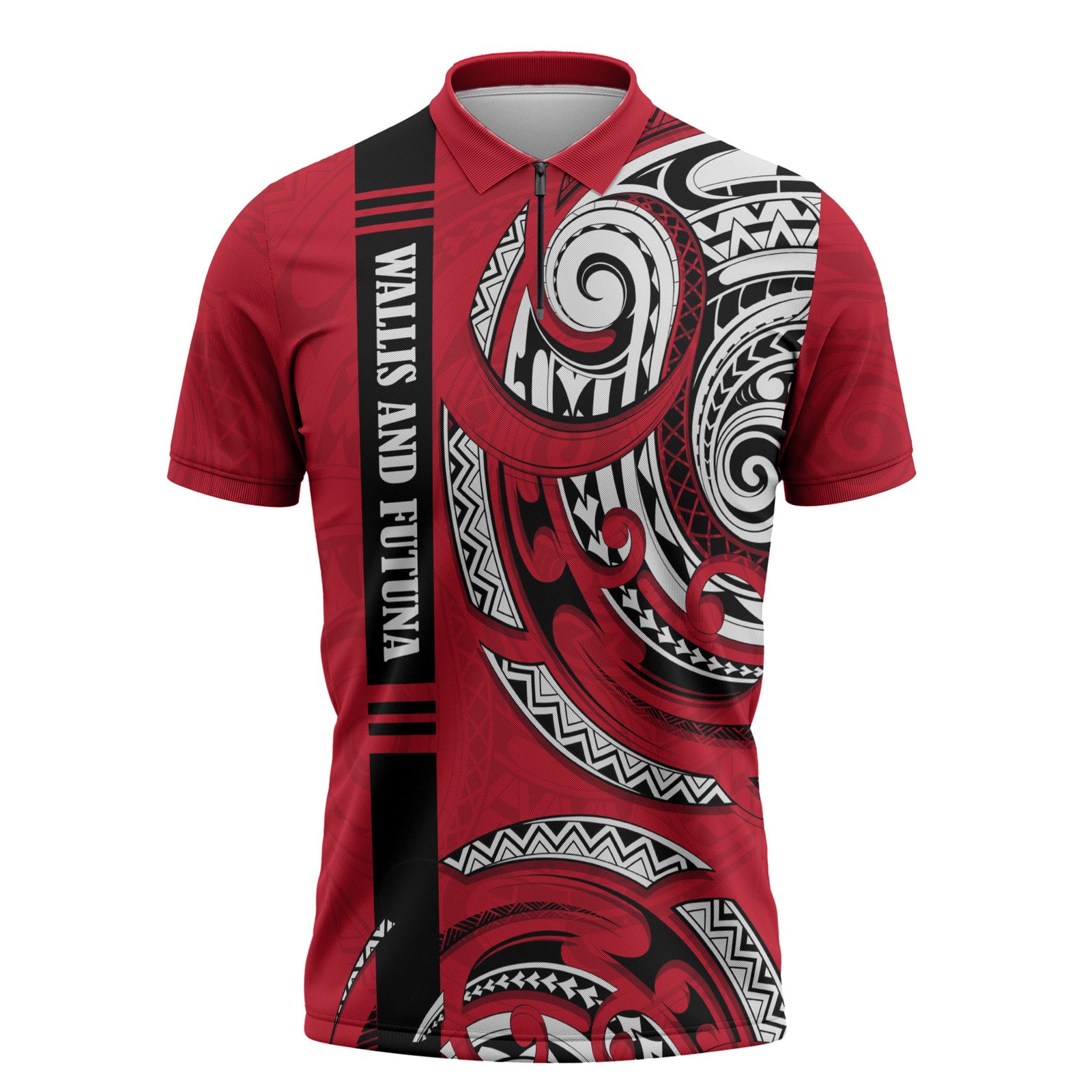 Wallis And Futuna Zipper Polo Shirt Tribal Polynesian Tattoo Flag Motif