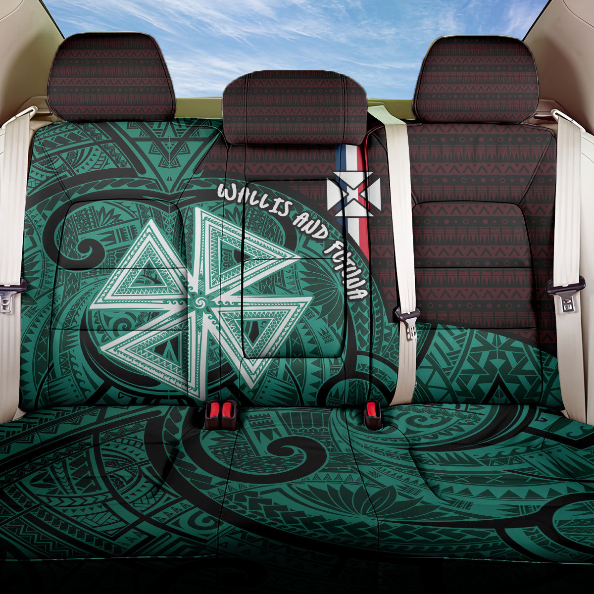 Wallis And Futuna Back Car Seat Cover Tribal Polynesian Tattoo Heritage Cross Flag TS04 One Size Green Black - Polynesian Pride