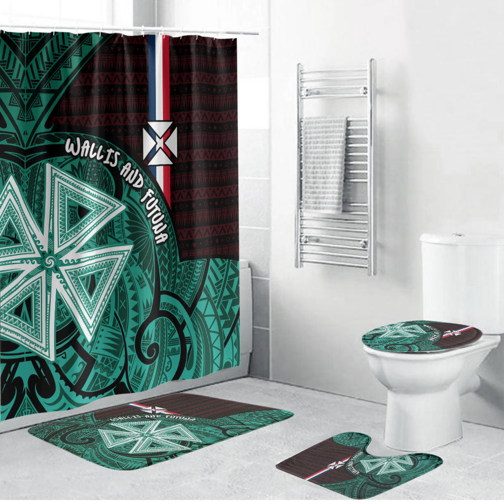 Wallis And Futuna Bathroom Set Tribal Polynesian Tattoo Heritage Cross Flag