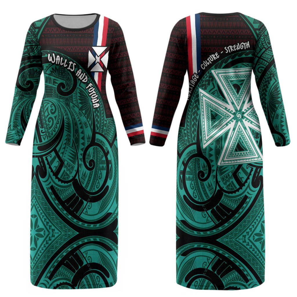 Wallis And Futuna Couples Matching Long Sleeve Bodycon Dress and Hawaiian Shirt Tribal Polynesian Tattoo Heritage Cross Flag TS04 - Polynesian Pride
