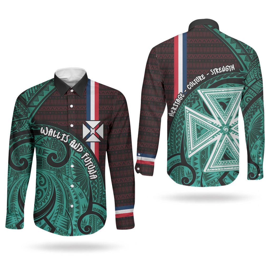 Wallis And Futuna Couples Matching Off Shoulder Short Dress and Long Sleeve Button Shirt Tribal Polynesian Tattoo Heritage Cross Flag TS04 - Polynesian Pride