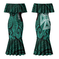 Wallis And Futuna Family Matching Mermaid Dress and Hawaiian Shirt Tribal Polynesian Tattoo Heritage Cross Flag TS04 Mom's Dress Green Black - Polynesian Pride