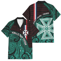 Wallis And Futuna Family Matching Off Shoulder Short Dress and Hawaiian Shirt Tribal Polynesian Tattoo Heritage Cross Flag TS04 Dad's Shirt - Short Sleeve Green Black - Polynesian Pride