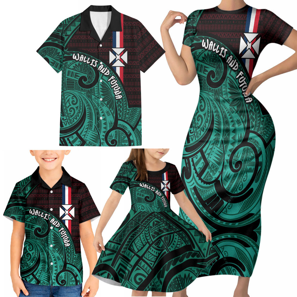 Wallis And Futuna Family Matching Short Sleeve Bodycon Dress and Hawaiian Shirt Tribal Polynesian Tattoo Heritage Cross Flag TS04 - Polynesian Pride