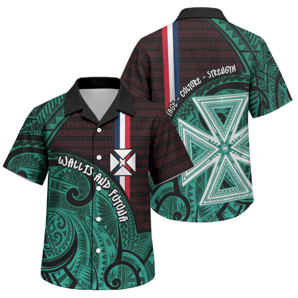 Wallis And Futuna Family Matching Short Sleeve Bodycon Dress and Hawaiian Shirt Tribal Polynesian Tattoo Heritage Cross Flag TS04 Son's Shirt Green Black - Polynesian Pride