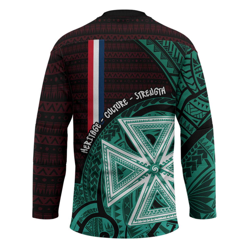 Wallis And Futuna Hockey Jersey Tribal Polynesian Tattoo Heritage Cross Flag TS04 - Polynesian Pride