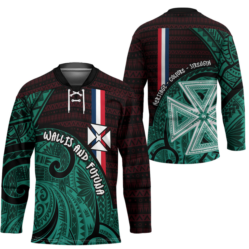 Wallis And Futuna Hockey Jersey Tribal Polynesian Tattoo Heritage Cross Flag TS04 - Polynesian Pride