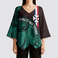 Wallis And Futuna Kimono Sleeve Blouse Tribal Polynesian Tattoo Heritage Cross Flag