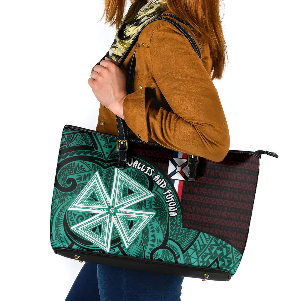 Wallis And Futuna Leather Tote Bag Tribal Polynesian Tattoo Heritage Cross Flag