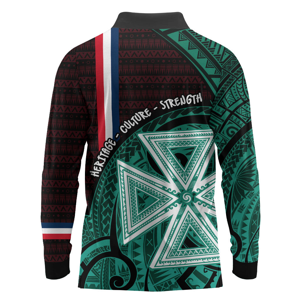 Wallis And Futuna Long Sleeve Polo Shirt Tribal Polynesian Tattoo Heritage Cross Flag TS04 - Polynesian Pride