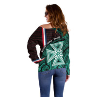 Wallis And Futuna Off Shoulder Sweater Tribal Polynesian Tattoo Heritage Cross Flag TS04 - Polynesian Pride