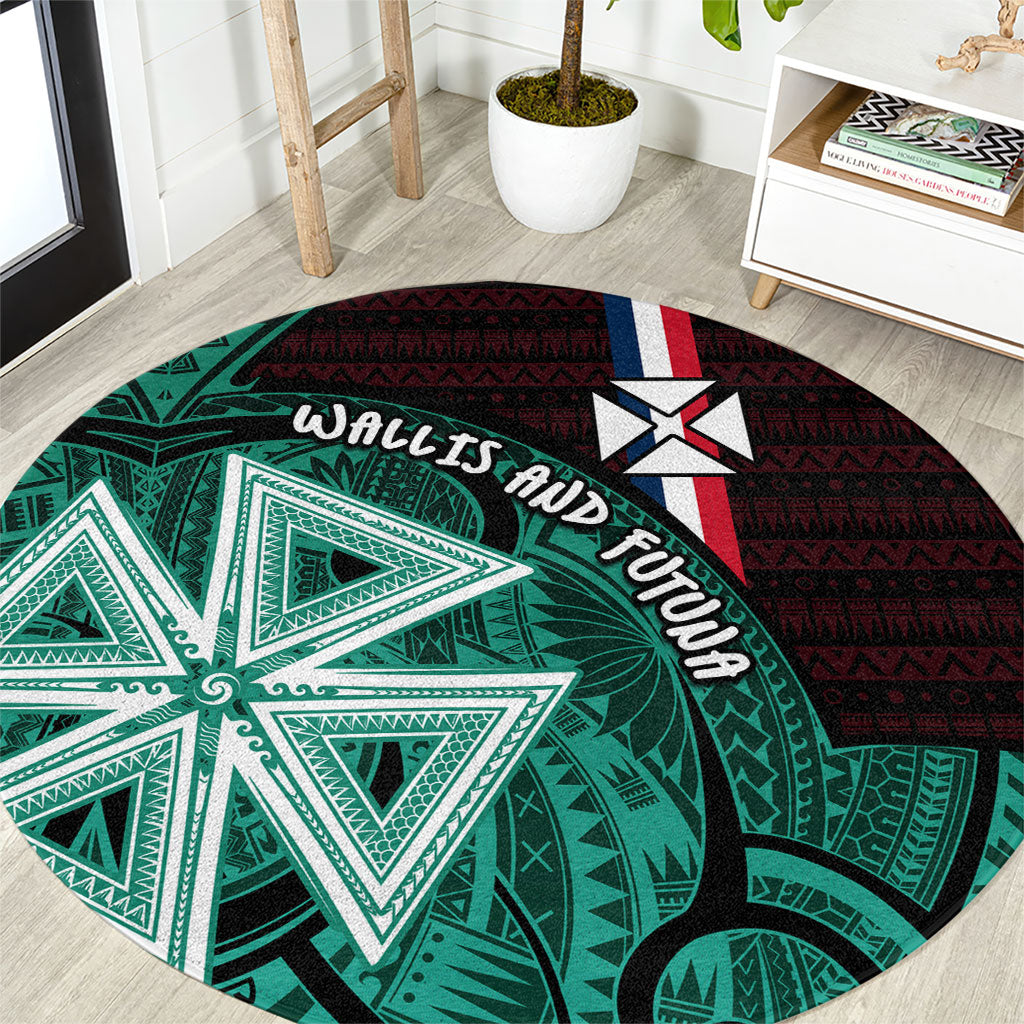 Wallis And Futuna Round Carpet Tribal Polynesian Tattoo Heritage Cross Flag