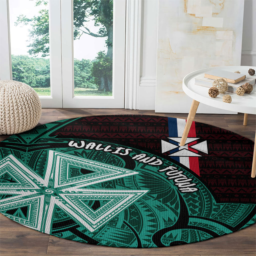 Wallis And Futuna Round Carpet Tribal Polynesian Tattoo Heritage Cross Flag