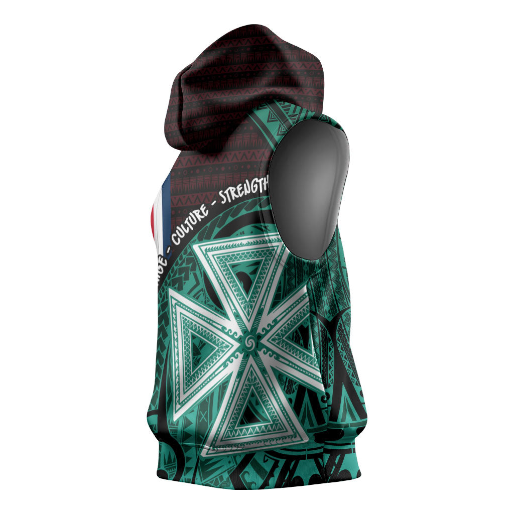 Wallis And Futuna Sleeveless Hoodie Tribal Polynesian Tattoo Heritage Cross Flag TS04 - Polynesian Pride