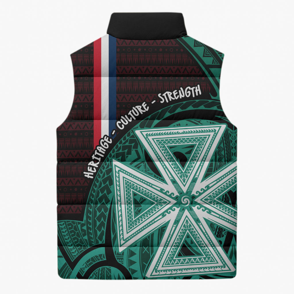 Wallis And Futuna Sleeveless Puffer Jacket Tribal Polynesian Tattoo Heritage Cross Flag TS04 - Polynesian Pride