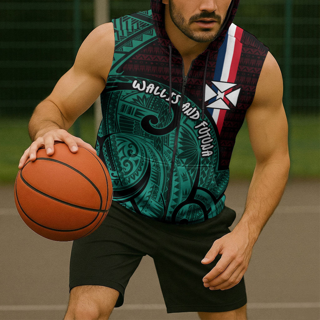 Wallis And Futuna Sleeveless Zip Hoodie Tribal Polynesian Tattoo Heritage Cross Flag TS04 - Polynesian Pride