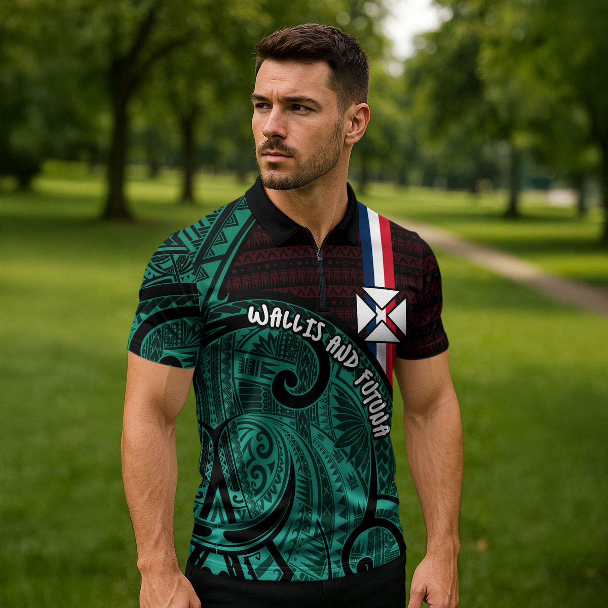 Wallis And Futuna Zipper Polo Shirt Tribal Polynesian Tattoo Heritage Cross Flag TS04 - Polynesian Pride