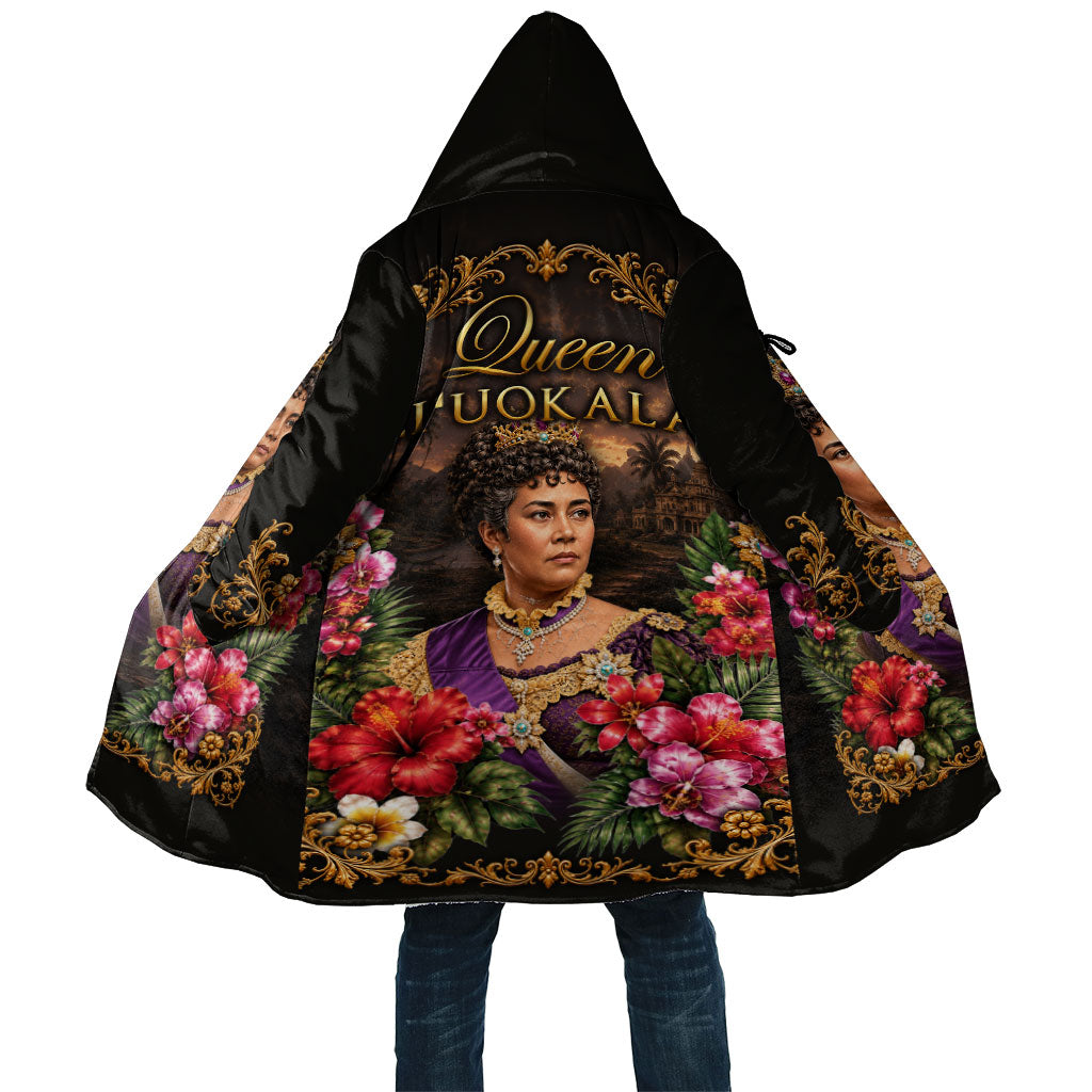 Queen Liliuokalani Hawaii Cloak Royal Portrait Golden Floral Frame Tropical Hibiscus TS04 Unisex Black Gold - Polynesian Pride